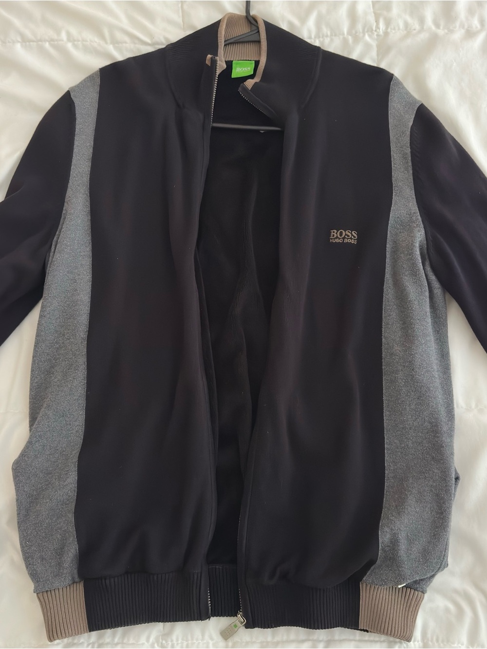 Hugo Boss Black and Grey with Warm Velour Interior Mens Full Zip Bomber Sweater